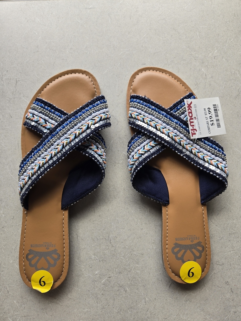 Fergalicious by Fergie Woven Slide Sandals Size 6 Blue Boho Vacation Summer Flat
